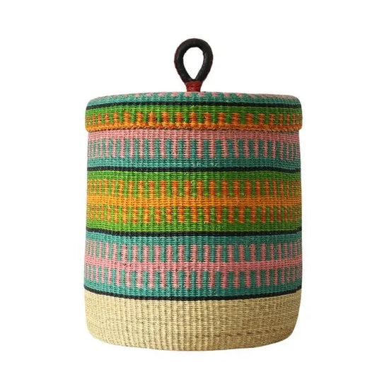Ghana Green Stripe Laundry Basket Hamper Basket Home Decor Basket with A Lid