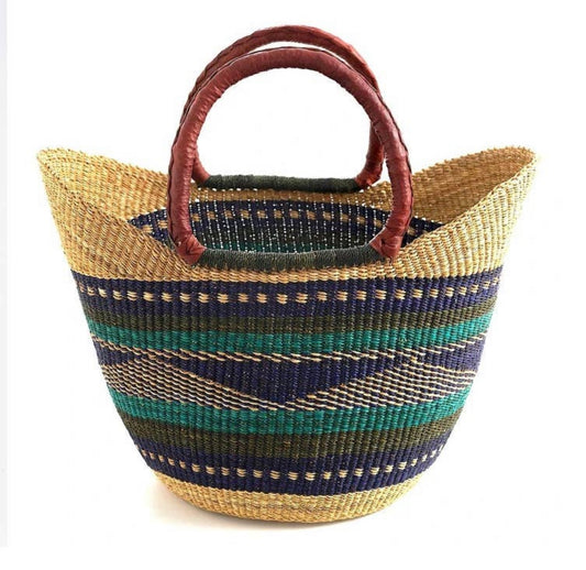African Large Green and Blue U - Shopper Beach Tote