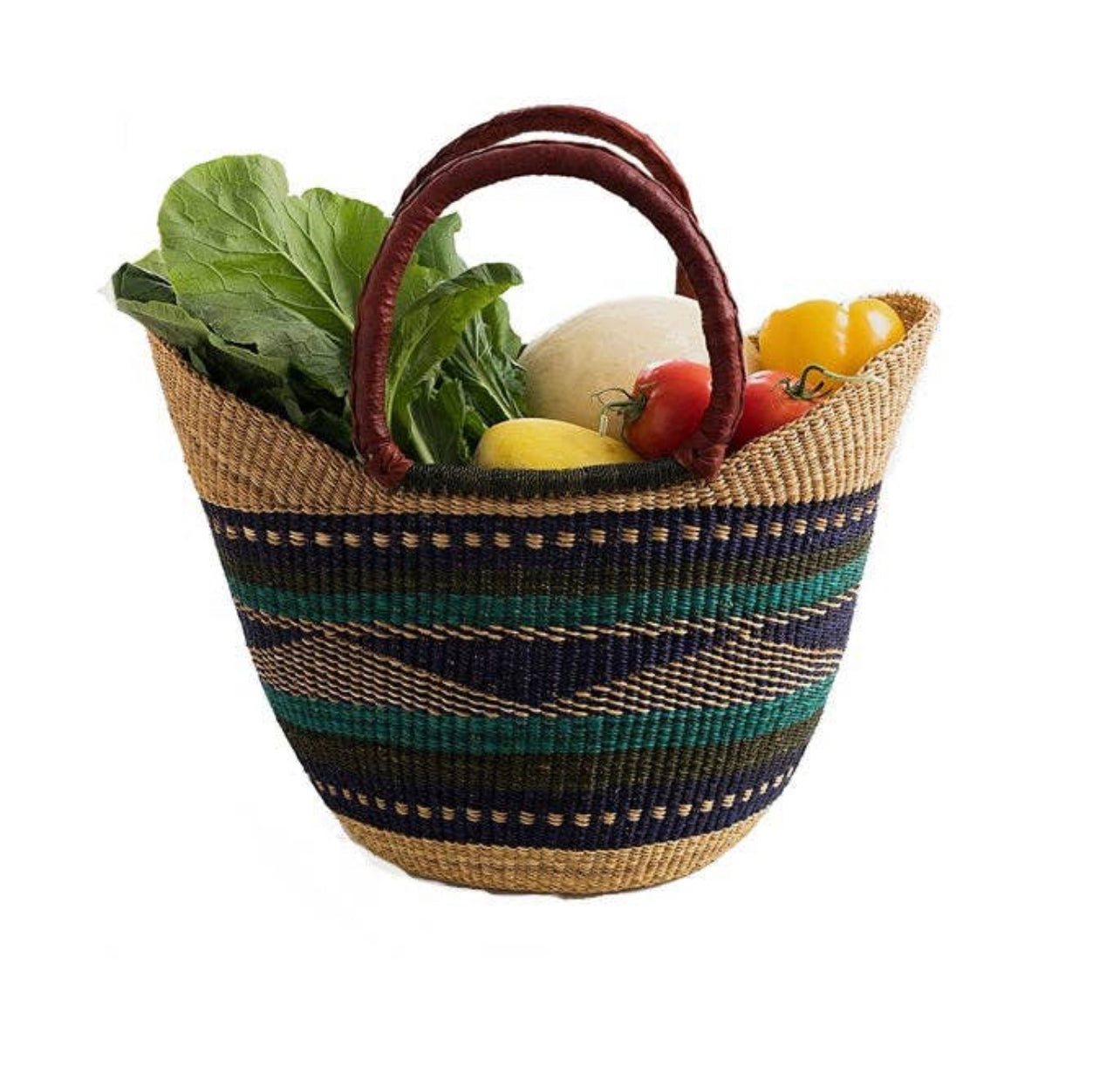 African Large Green and Blue U - Shopper Beach Tote