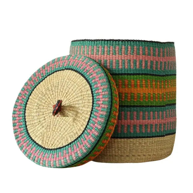 Ghana Green Stripe Laundry Basket Hamper Basket Home Decor Basket with A Lid