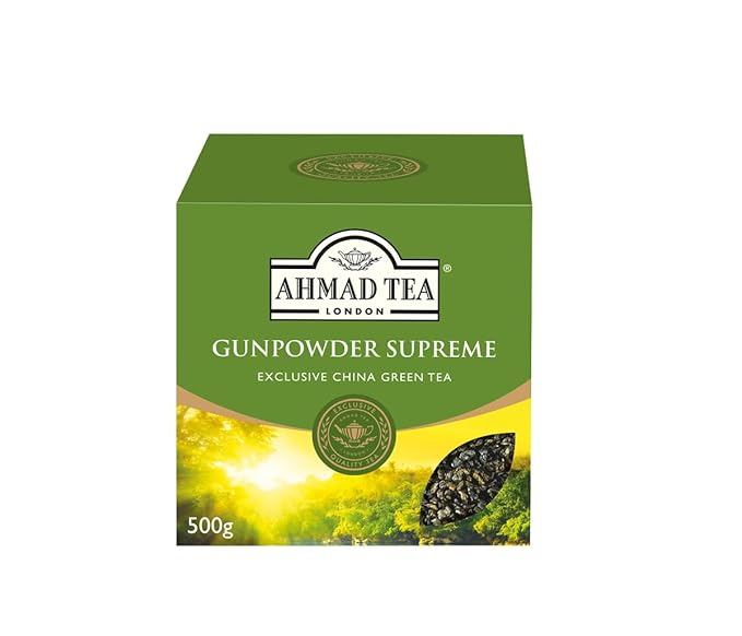 Ahmad Tea Green Tea, Gunpowder Loose Leaf, 500g - Caffeinated & Sugar Free