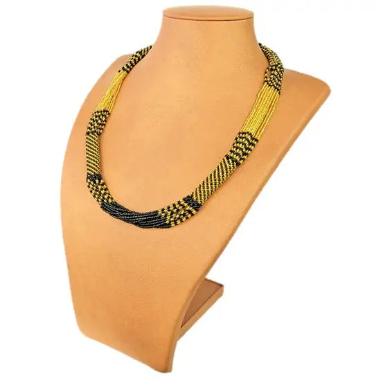 African Beaded Necklace Gold Black